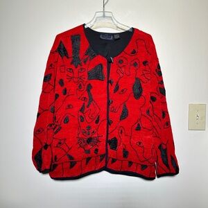 Embroidered Animals Red and Black Sweater